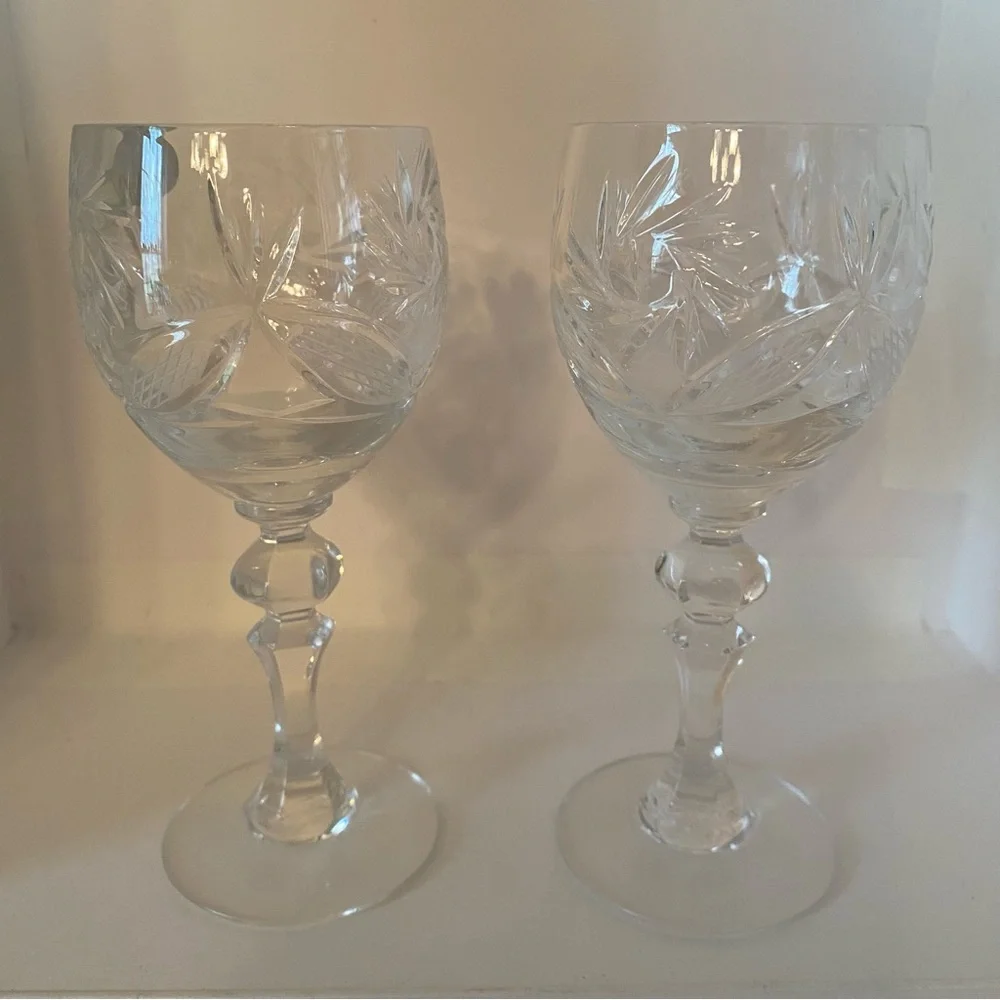 Vintage Hemah Crystal Dessert Wine Glasses Set of 2 Russian Handmade Boho MINT